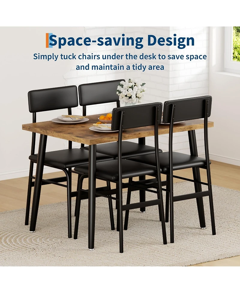 homfan Dining Table Set for 4, Wood Table with 4 Upholstered Chairs, Space Saving Kitchen and Dining Room Furniture for Small Spaces, Apartment