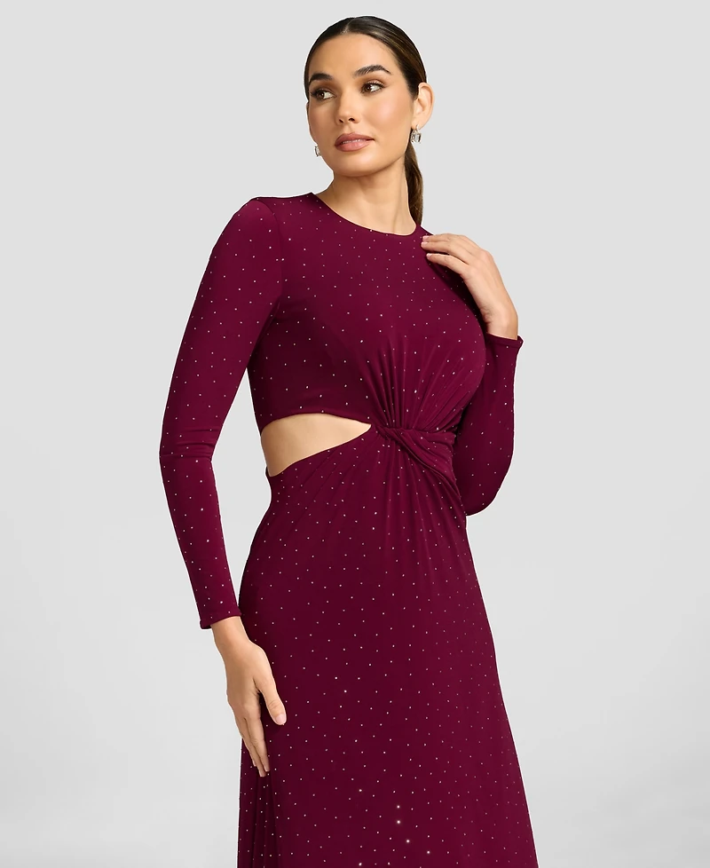 Dress the Population Women's Long-Sleeve Gathered-Waist Cutout A-Line
