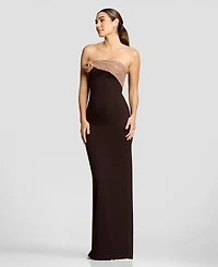 Dress the Population Women's Contrast Strapless Rosette Column Gown