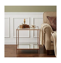 HomeRoots 22" Clear and Glass and Iron Square End Table with Shelf