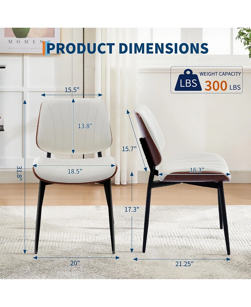 homfan Mid-Century Upholstered Dining Chairs Set of 4 with Bentwood Back and Metal Legs