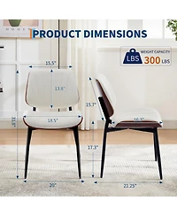 homfan Mid-Century Upholstered Dining Chairs Set of 4 with Bentwood Back and Metal Legs