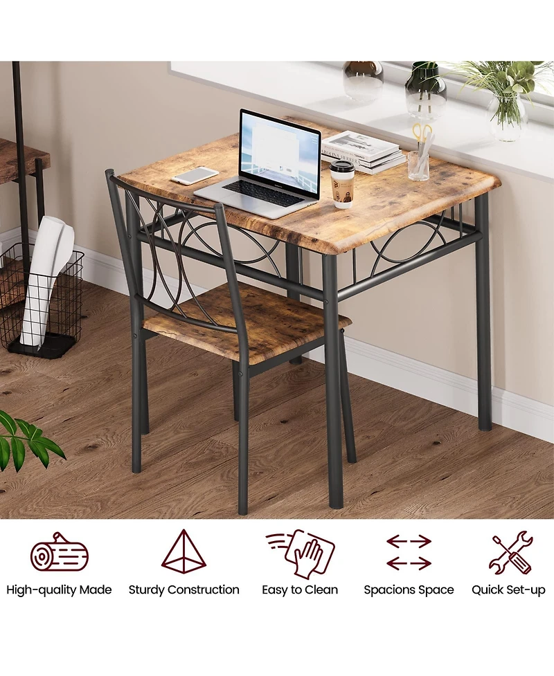 homfan 3 Piece Dining Room Table Set for 2, Wooden Kitchen Table and 2 Pu Leather Padded Chairs with Metal Frame for Small Space, Apartment, Kitchen