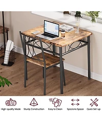 homfan 3 Piece Dining Room Table Set for 2, Wooden Kitchen Table and 2 Pu Leather Padded Chairs with Metal Frame for Small Space, Apartment, Kitchen
