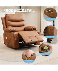 homfan Oversized Manual Rocking Chair, Corduroy 360degree(s) Swivel Glider with Cup Holder, Massage and Heat Recliner, Small Sofa Chair