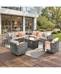 Xizzi 11-Piece Outdoor Patio Furniture Set With Fire Pit Table, Wicker Conversation Sectional Sofa, Swivel Chairs, Coffee and Side Table