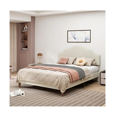 Lucky One Queen Size Platform Bed with Adjustable Headboard - No Box Spring Needed, 1000 lbs Cap