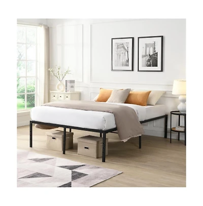 Lucky One Queen Size Heavy Duty Metal Bed Frame, Reinforced Steel Slats, Noise-Free, No Box Spring Needed, Under-Bed Storage