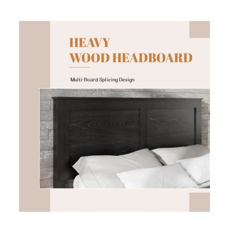 Lucky One Queen Size Wood Platform Bed Frame with Industrial Style, Metal Frame, Wood Slats, No Box Spring Needed