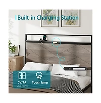Lucky One Full Size Wooden Platform Bed Frame with Storage Led Headboard, Usb Charging, Metal Frame, No Box Spring Needed