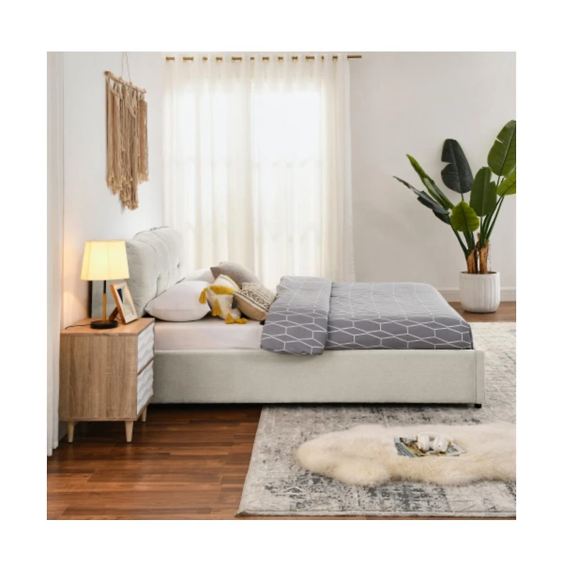 Lucky One Queen Size Storage Upholstered Hydraulic Platform Bed with Integrated Headboard, Chenille Fabric