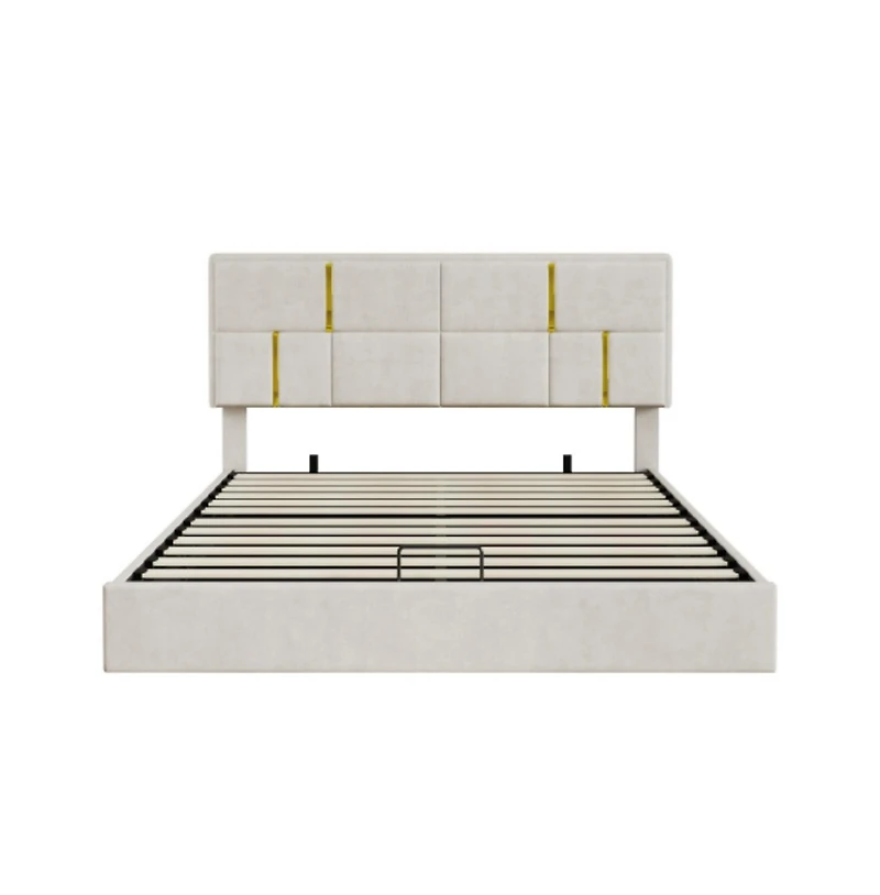 Lucky One Queen Size Upholstered Platform Bed with Hydraulic Storage System, Soft Fabric Headboard