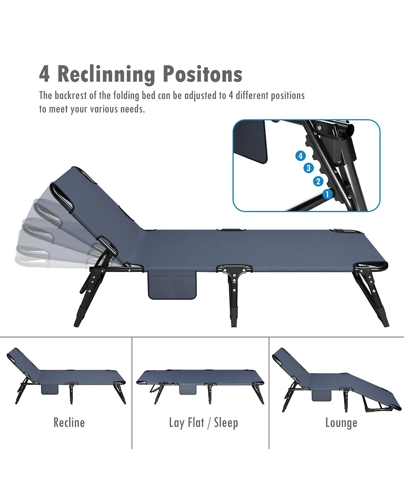 Piscifun Adjustable Folding Camping Lounger Bed With Padded Mattress Portable For Travel Garden Office