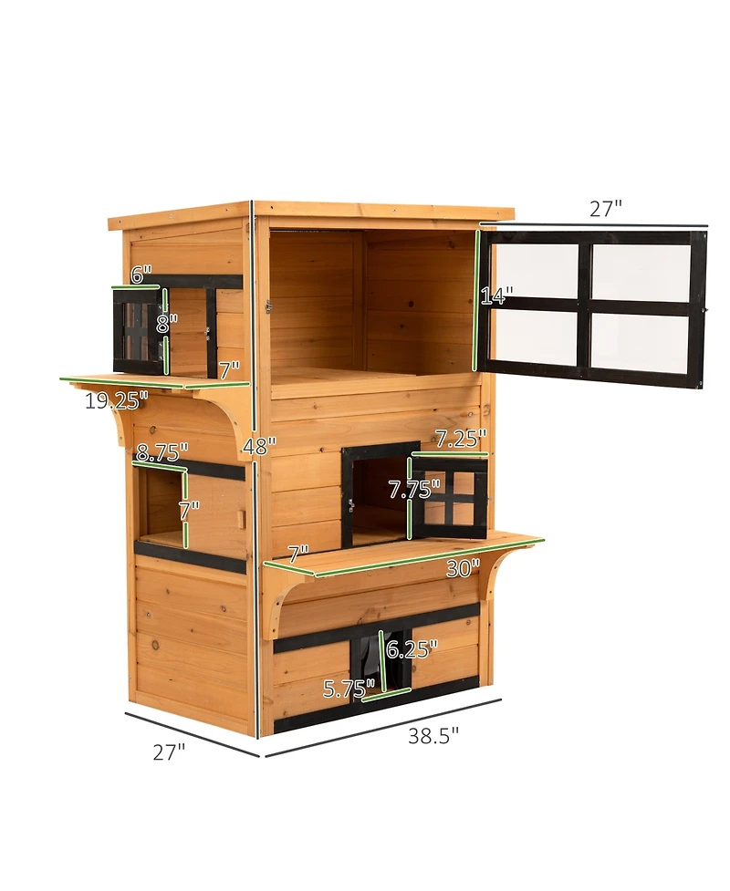 Ruie 3 Tier Outdoor Cat House Weather Resistant Kitty Shelter with 5 Escape Doors