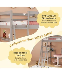 Gouun Twin Loft Bed with Integrated Desk and Bookshelves for Kids and Teens
