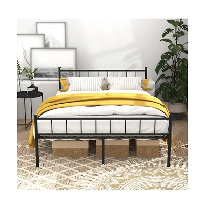 Lucky One Full Size Platform Bed Frame with Headboard and Footboard, Heavy Duty Metal, Under-Bed Storage, No Box Spring Needed