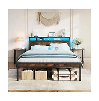 Lucky One Full Size Metal Bed Frame with Headboard and Footboard, Led Lighting, Heavy Duty Steel Slats, No Box Spring Needed