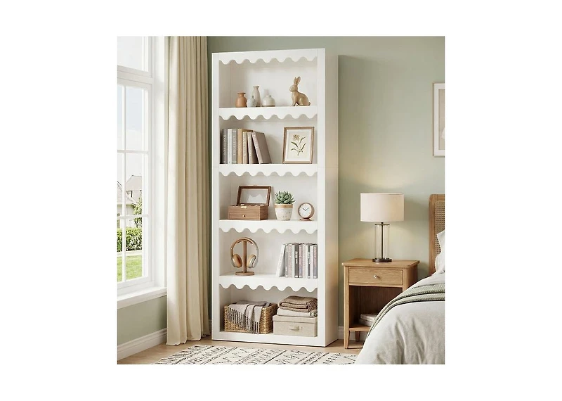 Tribesigns 70" Bookcase, Modern 5-Tier Bookshelf Storage Organizer with Scalloped Edges