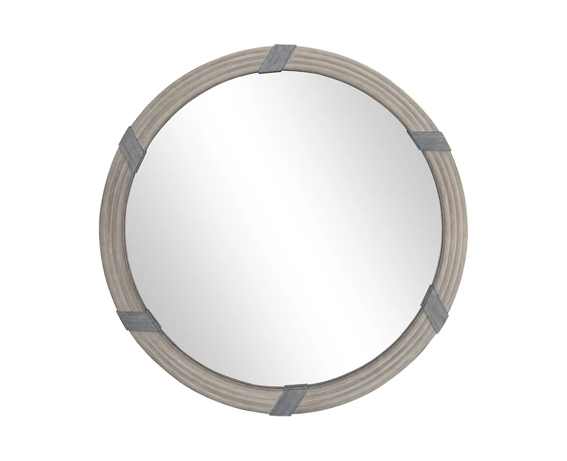 Busdays 30.75 Inch Natural Wood Round Farmhouse Decorative Wall Mirror for Living Room Bedroom Decor