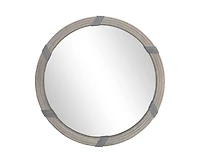 Busdays 30.75 Inch Natural Wood Round Farmhouse Decorative Wall Mirror for Living Room Bedroom Decor