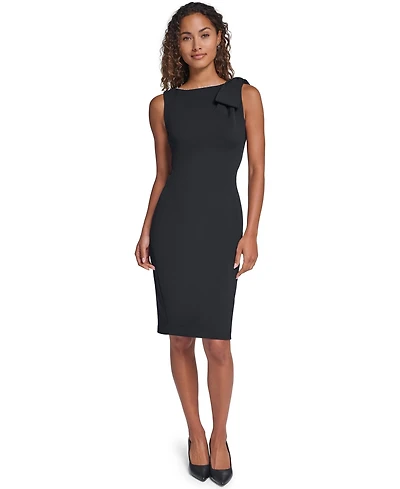 Karl Lagerfeld Paris Women's Scuba Crepe Pearl Trim Crewneck Sheath Dress