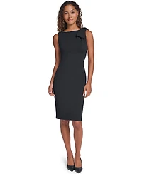Karl Lagerfeld Paris Women's Scuba Crepe Pearl Trim Crewneck Sheath Dress