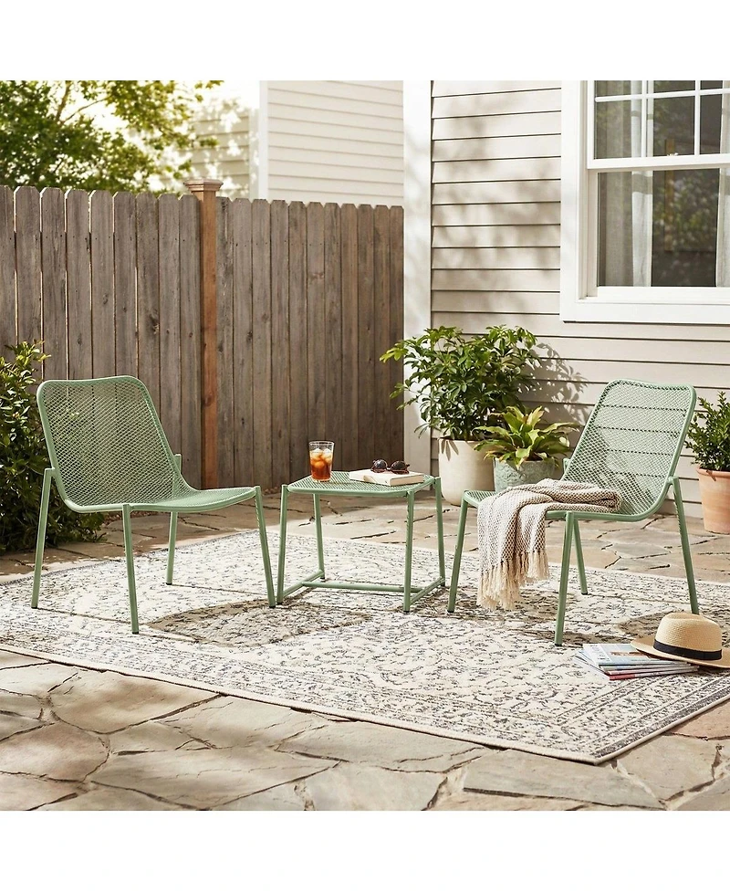 Asagikoiai 3-Piece Outdoor Metal Conversation Set with Iron Mesh Chairs and Table-Asagikoiai