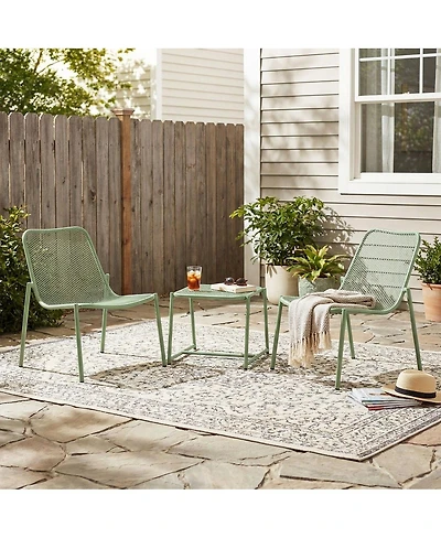 Asagikoiai 3-Piece Outdoor Metal Conversation Set with Iron Mesh Chairs and Table-Asagikoiai