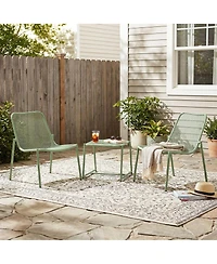 Asagikoiai 3-Piece Outdoor Metal Conversation Set with Iron Mesh Chairs and Table-Asagikoiai
