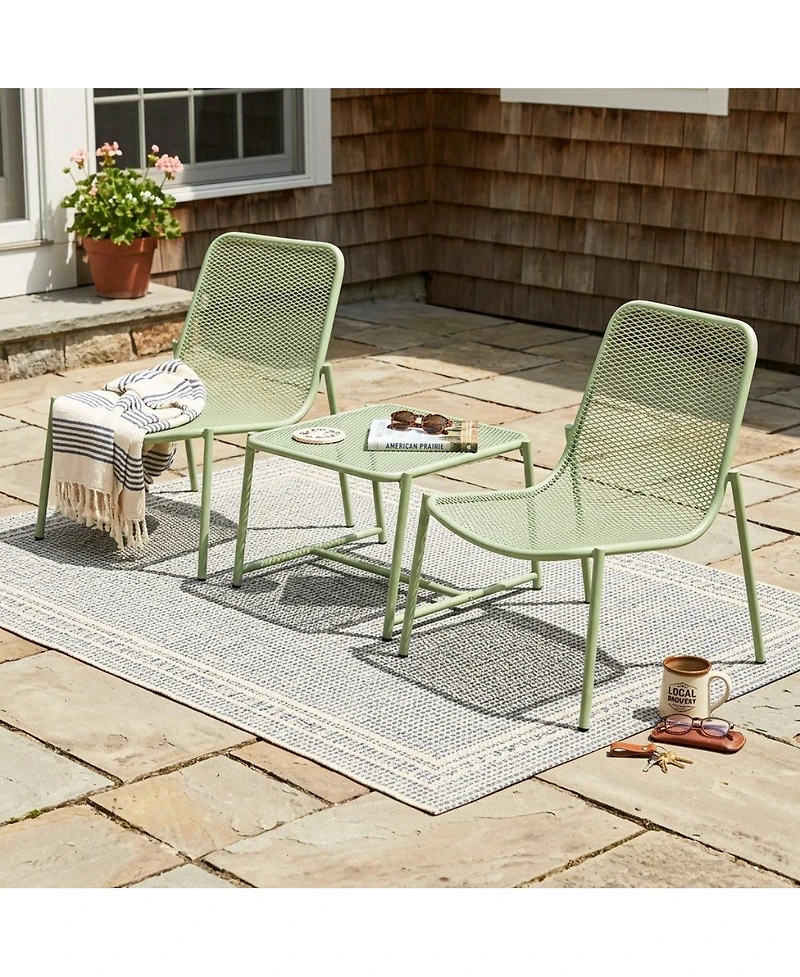 Asagikoiai 3-Piece Outdoor Metal Conversation Set with Iron Mesh Chairs and Table-Asagikoiai