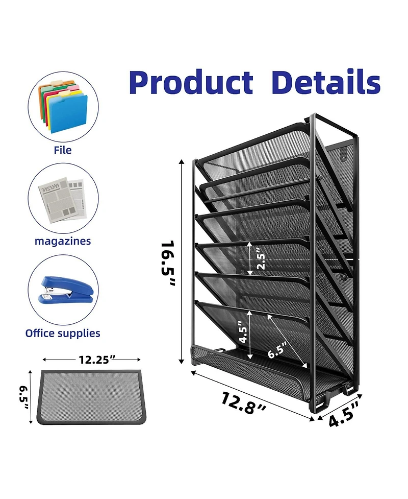 Danrong 7 Tier Dual Use Metal Wall Desktop File Organizer Rack