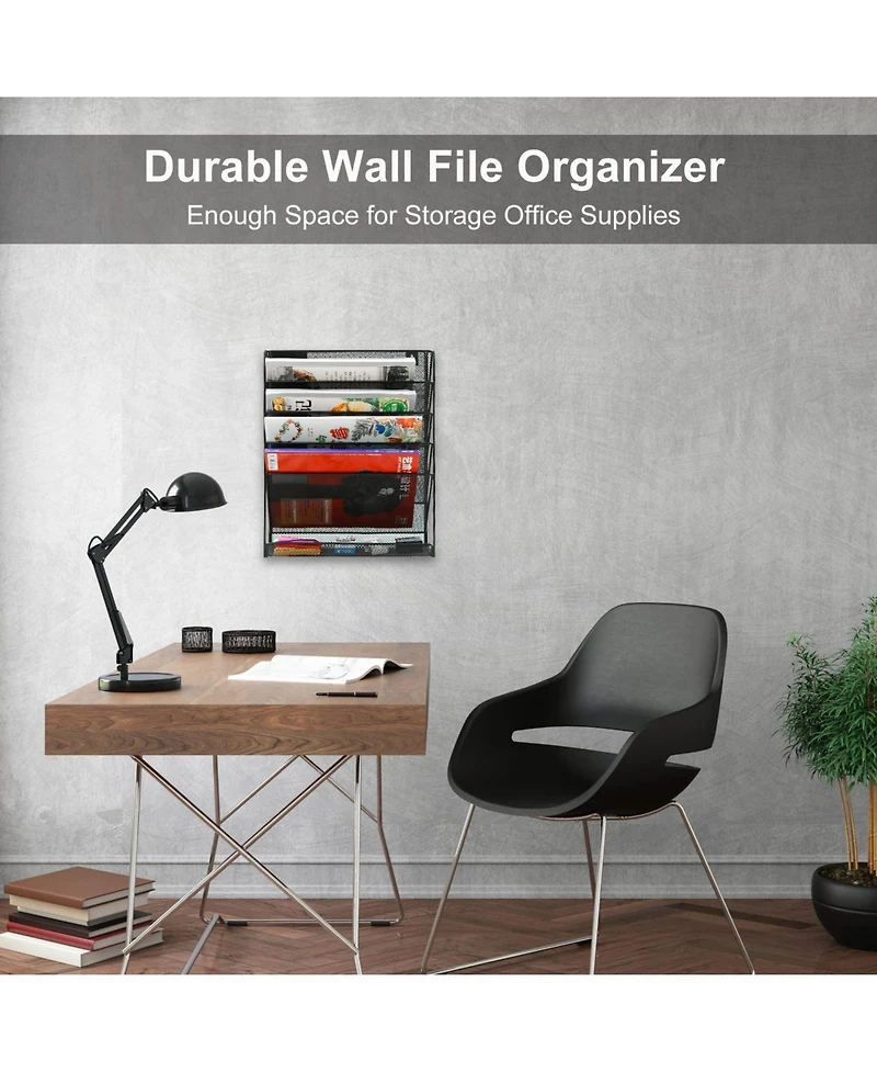 Danrong 5 Tier Mesh Wall File Holder Organizer with Classify Labels for Office Home Cubicle