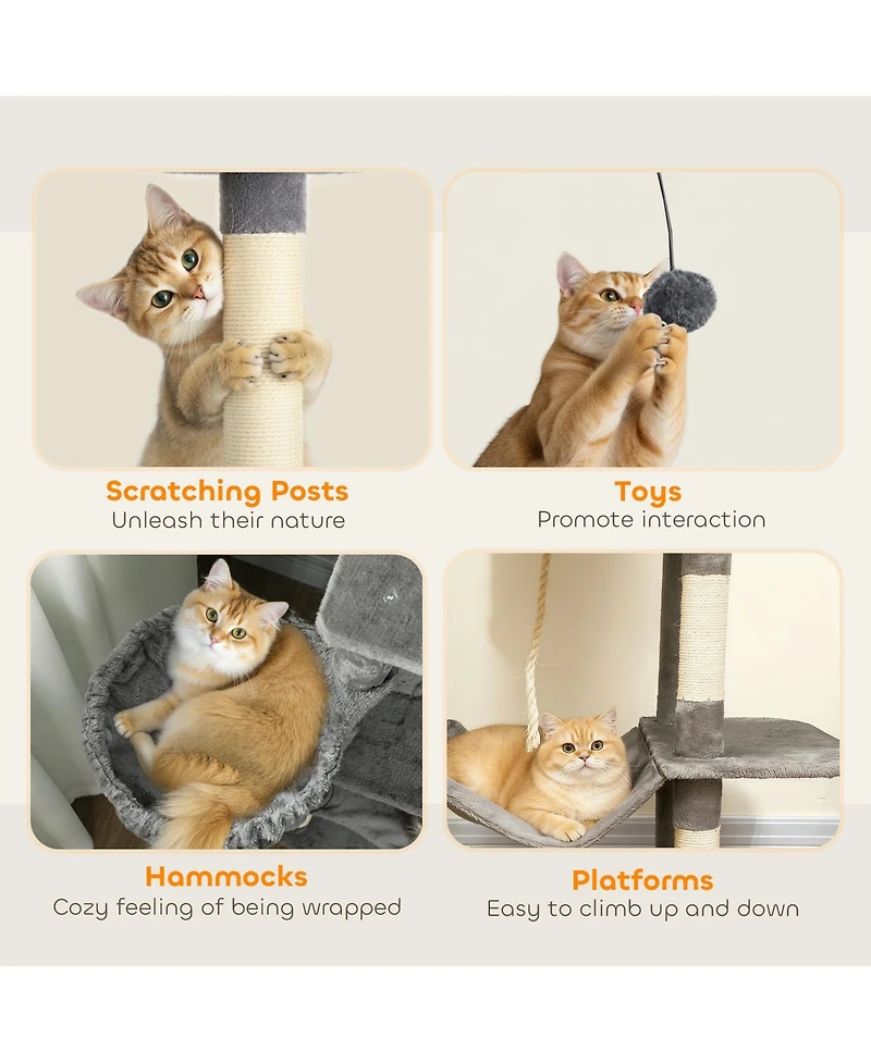 Ruie 80 Inch Multi Level Cat Tower with 2 Condos 2 Hammocks and 6 Sisal Scratching Posts