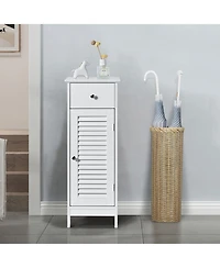 Gymax Bathroom Floor Storage Cabinet Side Wooden Organizer with Drawer and Shutter Door