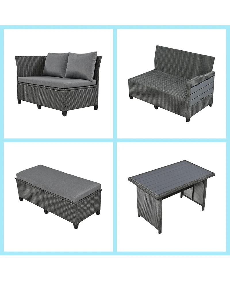 Asagikoiai 5-Piece Rattan L-Shaped Outdoor Sectional Sofa Set with Coffee and Side Tables-Asagikoiai