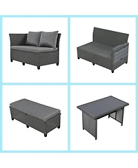 Asagikoiai 5-Piece Rattan L-Shaped Outdoor Sectional Sofa Set with Coffee and Side Tables-Asagikoiai