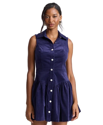 Avec Les Filles Women's Stretch Corduroy Collared Sleeveless Mini Dress