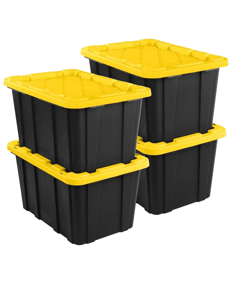 Sterilite 27 Gallon Industrial Stackable Storage Tote Lidded Containers, 4 Pack