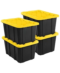 Sterilite 27 Gallon Industrial Stackable Storage Tote Lidded Containers, 4 Pack