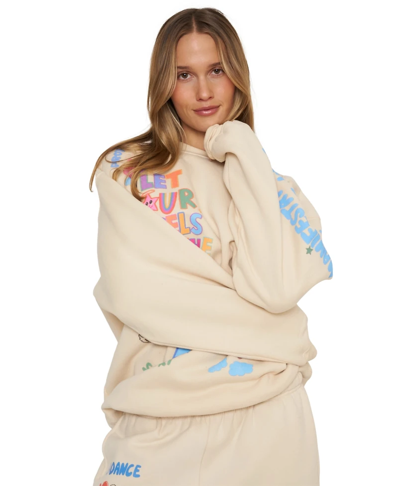 Mayfair Juniors' Angels Lead Graphic Oversized Fleece Crewneck Sweatshirt