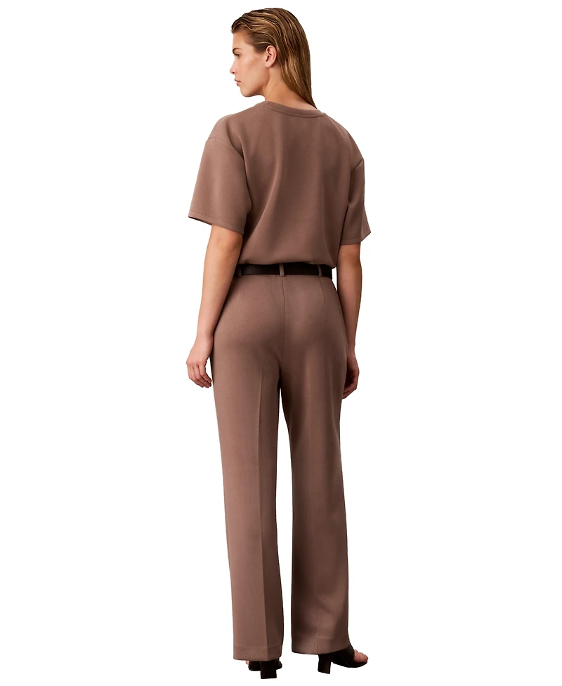 Calvin Klein Petite Soft Scuba High-Rise Pull-On Pintuck Trousers