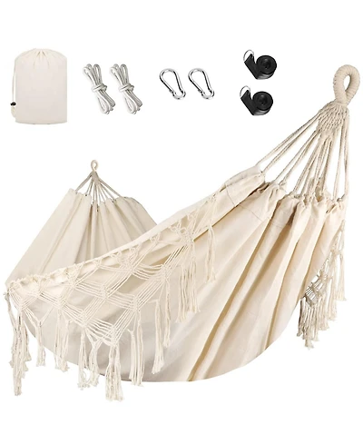 Piscifun Double Hammock Heavy Duty 550 Lb Capacity Tassel Fishtail Knitting Portable Camping With Mounting Straps For Outdoor Patio Balcony