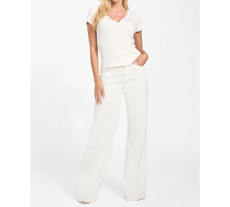 Guess Women's Henley Neck Short Sleeve Top