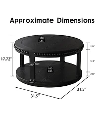 The Pop Home 31.5" Round Coffee Table, 2-Tier Solid Wood Accent Table with Shelf