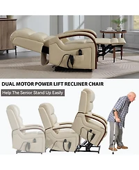 Maison Boucle Faux Leather Power Lift Chair for Elderly with Heat and Massage, Dual Motor Infinite Position Electric Recliner Solid Wood Armrests