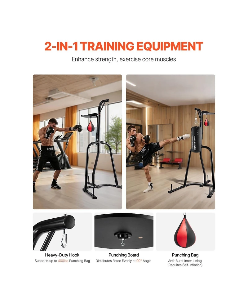 Sevorley 2-in-1 Adjustable Punching Bag and Speed Bag Stand, Steel, Holds 140 lbs