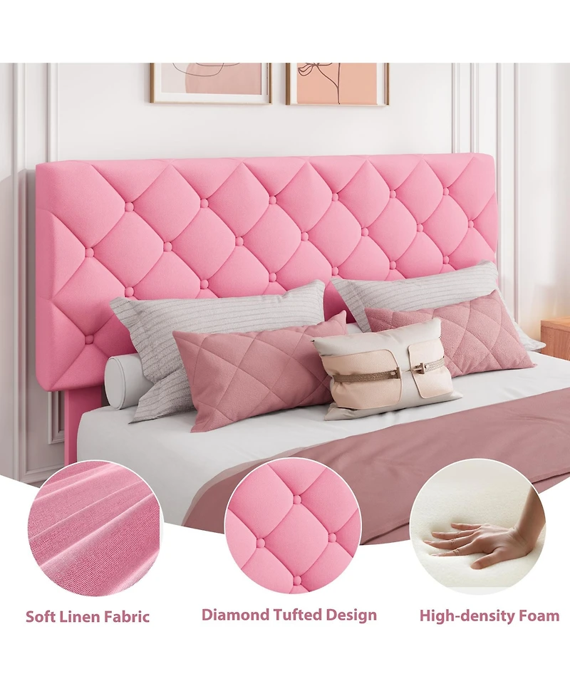 homfan Bed Frame with 4 Storage Drawers and Adjustable Headboard, Linen Upholstered Platform Beds