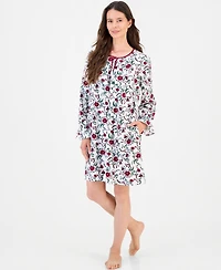 Charter Club Women's Long-Sleeve Cotton-Blend Scoop-Neck Flannel Chemise, Macy's Exclusive