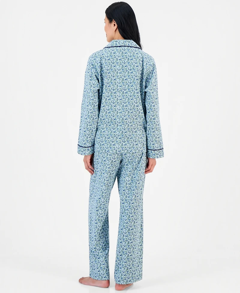 Charter Club Women's Cotton Flannel Long-Sleeve Notch Collar Pajama Top and Pants Set, Macy's Exclusive