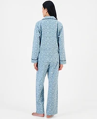 Charter Club Women's Cotton Flannel Long-Sleeve Notch Collar Pajama Top and Pants Set, Macy's Exclusive